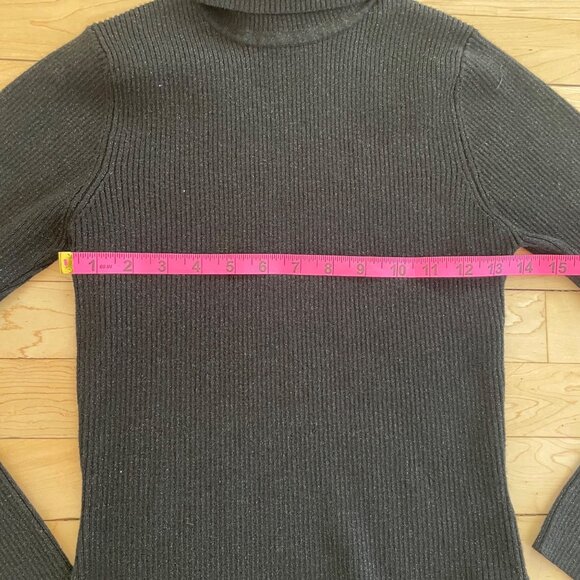 Vintage 90s Black Ribbed Turtleneck Gold Metallic 80s Minimalist Sweater Size S - Picture 7 of 8
